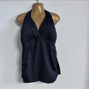 La Blanca Tankini 20W Halter Elegant Black Bikini Top Ruched Sides Built in Bra